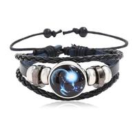 Tied By Love Constellation Zodiac Leather Adjustable Bracelet Braided Celestial Wristband Glass Charm Fantasy Horoscope Astrology Aries Taurus Unisex Jewellery for Girls Boys Women Men (Capricorn)