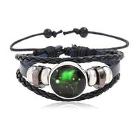 Tied By Love Constellation Zodiac Leather Adjustable Bracelet Braided Celestial Wristband Glass Charm Fantasy Horoscope Astrology Aries Taurus Unisex Jewellery for Girls Boys Women Men (Aries)