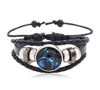 Tied By Love Constellation Zodiac Leather Adjustable Bracelet Braided Celestial Wristband Glass Charm Fantasy Horoscope Astrology Aries Taurus Unisex Jewellery for Girls Boys Women Men (Pisces)