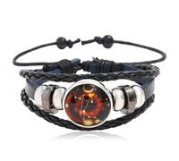 Tied By Love Constellation Zodiac Leather Adjustable Bracelet Braided Celestial Wristband Glass Charm Fantasy Horoscope Astrology Aries Taurus Unisex Jewellery for Girls Boys Women Men (Leo)