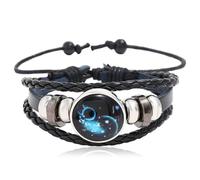 Tied By Love Constellation Zodiac Leather Adjustable Bracelet Braided Celestial Wristband Glass Charm Fantasy Horoscope Astrology Aries Taurus Unisex Jewellery for Girls Boys Women Men (Aquarius)