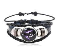 Tied By Love Constellation Zodiac Leather Adjustable Bracelet Braided Celestial Wristband Glass Charm Fantasy Horoscope Astrology Aries Taurus Unisex Jewellery for Girls Boys Women Men (Gemini)