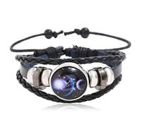 Tied By Love Constellation Zodiac Leather Adjustable Bracelet Braided Celestial Wristband Glass Charm Fantasy Horoscope Astrology Aries Taurus Unisex Jewellery for Girls Boys Women Men (Libra)