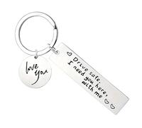 Tied By Love Drive Safe I Need You Here With Me Keyring Heart Charm Keychain New Driver Bag Charm Jewellery Birthday Gift Keyrings Key Chain Unisex Key Ring (Black)