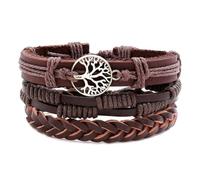 Tied By Love Ethnic Boho 3-Piece Set PU Leather Adjustable Bracelets with Tree of Life Charm in Brown Bohemian Gothic Steampunk Wristband Unisex Fashion Jewellery Gift