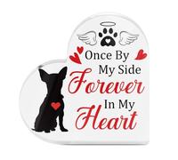 Tied By Love Forever In My Heart Memorial Pet Dog Heart-Shaped Block Acrylic Plaque Gift Free-Standing Sign Gifts Loss of Pet Bereavement Sympathy Remembrance In Memory of Dog Passed Away