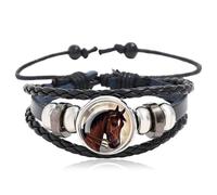 Tied By Love Horse Leather Adjustable Bracelet Boho Braided Wristband with Glass Horse Charm Bohemian Animal Adjustable Jewellery Unisex Bracelet for Girls Boys Women Men