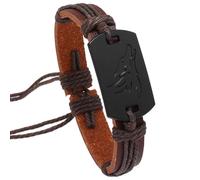 Tied By Love Howling Wolf PU Leather Braided Bracelet Punk Gothic Adjustable Wristband with Wolf Howl Charm Steampunk Boho Unisex Bracelet for Men & Women (Brown)