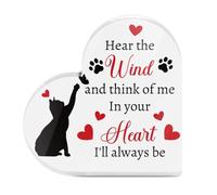 Tied By Love In Your Heart I'll Always Be Memorial Pet Cat Heart-Shaped Block Acrylic Plaque Gift Free-Standing Sign Gifts Loss of Pet Bereavement Sympathy Remembrance In Memory of Cat Passed Away