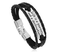 Tied By Love Life Is A Journey Not A Destination Bracelet PU Leather Engraved Boho Inspirational Cuff Bangle Wristband Gothic Steampunk Bohemian Unisex Bracelet for Women & Men