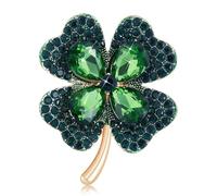 Tied By Love Lucky Clover Leaf Irish Brooch Green Shamrock Four Leaf Clover For Women Crystal Pin St. Patrick's Day Blouse Dress Coat Scarf Brooch Gift For Mum Grandma Aunt 4.2 x 5cm