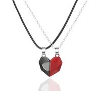 Tied By Love Magnetic Best Friend Couple Matching Hearts Adjustable Chain Necklaces Valentine's Day Gift Partner Girlfriend Boyfriend Dainty Gifts For Men Women Jewellery Gift (Red & Black)