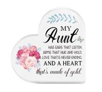 Tied By Love My Aunt Has Ears That Listen Heart-Shaped Block Acrylic Plaque Gift Free-Standing Sign Keepsake Floral Display Sentimental Gifts For Aunt Birthday From Niece