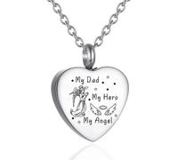 Tied By Love My Dad My Hero My Angel Cremation Urn Necklace Pendant Ashes Memorial Locket Keepsake in Stainless Steel For Daughters Friends Mothers Gift