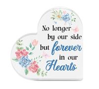 Tied By Love No Longer By Our Side Memorial Heart-Shaped Block Acrylic Plaque Gift Free-Standing Sign Keepsake Floral Display Gifts For Loss Of Loved One Bereavement Sympathy Remembrance
