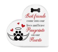 Tied By Love Pawprints On Your Heart Memorial Pet Dog Heart-Shaped Block Acrylic Plaque Gift Free-Standing Sign Gifts Loss of Pet Bereavement Sympathy Remembrance In Memory of Dog Passed Away