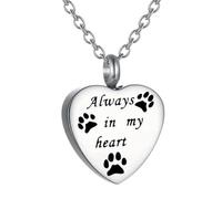 Tied By Love Pet Heart Paws Cat Dog Cremation Urn Necklace Pendant Ashes Memorial Locket Keepsake in Stainless Steel Gift For Family Friends Daughter Son Mum Grandma Gift (Always In My Heart)