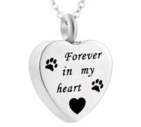 Tied By Love Pet Heart Paws Cat Dog Cremation Urn Necklace Pendant Ashes Memorial Locket Keepsake in Stainless Steel Gift For Family Friends Daughter Son Mum Grandma Gift (Forever In My Heart)