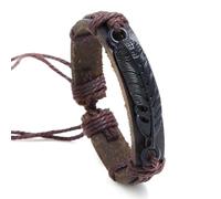 Tied By Love PU Leather Adjustable Punk Style Feather Braided Bracelet Bangle With Feather Charm, Gothic Steampunk Wristband, Unisex Fashion Jewellery Gift (Brown)