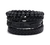 Tied By Love PU Leather Ethnic Boho 4-Piece Beaded Woven Simple Set Adjustable Bracelets in Black Gothic Steampunk Bohemian Wristband Unisex Fashion Jewellery Gift (Black V2)