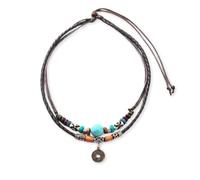 Tied By Love® PU Leather Natural Boho Coin Necklace Pendant Bohemian Style Wooden & Metal Beads Ethnic Long Chain Unisex Necklace 40cm Adjustable To 80cm