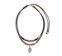 Tied By Love® PU Leather Natural Boho Leaf Necklace Pendant Bohemian Style Wooden & Metal Beads Ethnic Long Chain Unisex 40cm Adjustable To 76cm