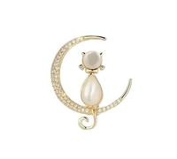 Tied By Love Rhinestone Moon Cat Animal Brooch Pin Beige Gradient Colour Cute Kitten Brooches Lapel Pins Fashion Birthday Christmas Festival Jewellery Gift