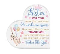 Tied By Love Sister I Love You Acrylic Plaque Heart-Shaped Block Gift Free-Standing Sign Keepsake Floral Design Ornament Gifts Best Sis Older Younger Sister Birthday Special Occasion Present (Pastel)