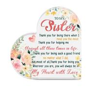 Tied By Love Sister I Love You Acrylic Plaque Heart-Shaped Block Gift Free-Standing Sign Keepsake Floral Design Ornament Gifts Best Sis Older Younger Sister Birthday Special Occasion Present (Pink)