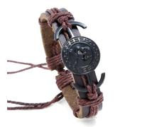 Tied By Love Skull PU Leather Braided Bracelet Punk Gothic Adjustable Wristband with Skull Charm Steampunk Boho Unisex Bracelet for Men & Women (Brown)