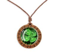 Tied By Love St. Patrick's Day Boho Lucky Leaf Clover Shamrock Wooden Pendant Necklace Men's Women's Jewellery Adjustable Rope Chain Punk Boho Neckwear 45cm - 86cm Faux Leather Unisex Gift