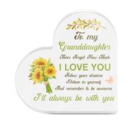 Tied By Love To My Granddaughter Sunflower Heart-Shaped Block Acrylic Plaque Gift Free-Standing Sign Keepsake Floral Sunflower Gifts For Granddaughter For Birthday Special Occasion