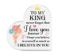 Tied By Love To My King Partner Boyfriend Husband Heart-Shaped Block Acrylic Plaque Gift Free-Standing Sign Keepsake Floral Crown Display Sentimental Gifts For Birthday Valentine's Day
