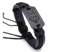 Tied By Love Wolf Head PU Leather Braided Bracelet Punk Gothic Adjustable Wristband with Wolf Howl Charm Steampunk Boho Unisex Bracelet for Men & Women (Brown)
