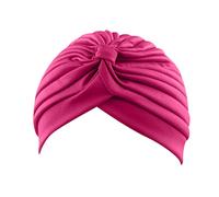 Tied Knot Turbans for Women Chemo Turban Head Wrap Headwear African Pleated Beanie Cap Hair Loss Hat Hot Pink