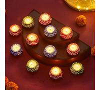 TIED RIBBONS 10 pcs Handmade Clay Diya for Indian, Wax Filled, Traditional Homemade Diyas Tealight, Indian Oil Lamp, Diwali Decorations for House, Ganesh Chaturthi, Terracotta Diyas, Matki Diya