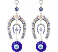 TIED RIBBONS 2 Pc Evil Eye Hanging Ornament | Metal,10 Inch | Evil Eye Decor for Home, Car, Wall Hanging, Good Luck Charms, Living Room | Evil Eye Ornament for Window, Valentines Decorations