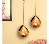 TIED RIBBONS 2 Set Wall Hanging Tea Light Candle Holders | Iron, Golden | 18 Inch | Votive Sconce Candle Holder for Home, Living Room, Wedding, Accents Decor, Ganesh Chaturthi, Diwali Decorations