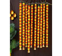 TIED RIBBONS 4 Feet Door Toran Bandhanwar | Yellow, Orange | Set of 10 | Artificial Marigold Flowers Garland with Golden Bells for Diwali Decorations for House, Ganesh Chaturthi, Wall Hanging Decor