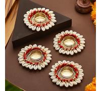 TIED RIBBONS 4 pcs Handmade Tealight Candle Holder for Pooja | 0.7 Inch, Red | Kodi Tealight Holder for Decoration, Mandir | Diwali Decorations for House, Diwali Gifts | Ganesh Chaturthi Decorations