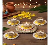 TIED RIBBONS 5 pcs Handmade Tealight Holder for Pooja & Indian Decoration, Traditional Tealight Holder for Centerpiece, Table Décor, Ganesh Chaturthi, Diwali Décor | Tea Light Candle Holder
