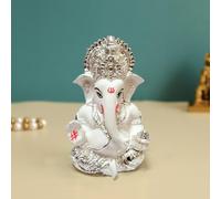 TIED RIBBONS Ganesh Statue for Car Dashboard | Resin, 3 inch | Silver Ganesha Idol for Home, Office, Desk, Diwali | Baby Ganesha Statues | Diwali Decorations for House | Ganesh Chaturthi Decoration