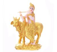 TIED RIBBONS Krishna Statue with Kamdhenu | Resin, 7.8 Inch | Krishna Idol for Home, Mandir | Hindu God Idols for House Warming | Indian Return Gifts for Pooja, Indian Décor, Janmashtami Decoration