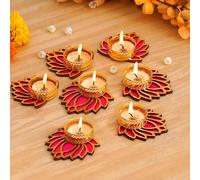 TIED RIBBONS Lotus Tealight Candle Holder | Set of 7 | Tealight Holder for Indian Decorations, Pooja Decorations for Home, Tealight Diya for Indian, Puja, Ganesh Chaturthi, Home | Diwali Decor