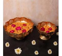 TIED RIBBONS Lotus Urli Metal Bowl for Decor | Iron | Set of 2 | 10, 12 Inch | Urlis for Decoration, Diwali | Urli Bowl for Floating Flowers, Tea Light Candle, Home, Ganesh Chaturthi Decoration