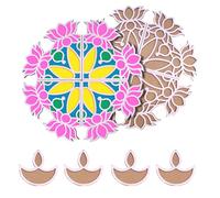 TIED RIBBONS Rangoli Mats for Decoration, Front Decor | 12 Inch, Set of 2 | Wooden DIY Floral Easy to Use Rangoli Template | Easy to Fill Wooden MDF Boards for Diwali Decor, Ganesh Chaturthi