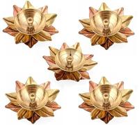 TIED RIBBONS Set of 5 Lotus Shape Brass Diyas for Ganesh Chaturthi, Diwali Decorations for House, Pooja | Decorative Flower Metal Akhand Diya Oil Lamp, Return Gifts for Diwali Diya Brass