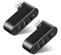 TIEDXIOY 4-Port Portable USB 3.0 Hub [90°/180° Degree Rotatable], Powered USB Hub with 1 x USB C Power/Data Port, USB Expander USB Splitter for Laptop, PC, Car, iMac, MacBook Air/Pro, Tesla-2 Pack