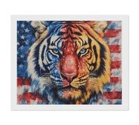 Tiedye U.S.A. Flag Tiger Funny Diamond Art Kits for Adults Round Full Drill Picture Home Wall Decor