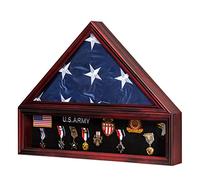 Tieeqe Large Military Shadow Box Solid Wood Burial Flag Display Case for American Veteran Flag Display Fit a Folded 5'x9.5' Flag Military Flag Display Case, Mahogany Finish
